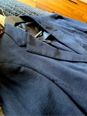 Classic Navy Stretch Linen Blazer Jacket